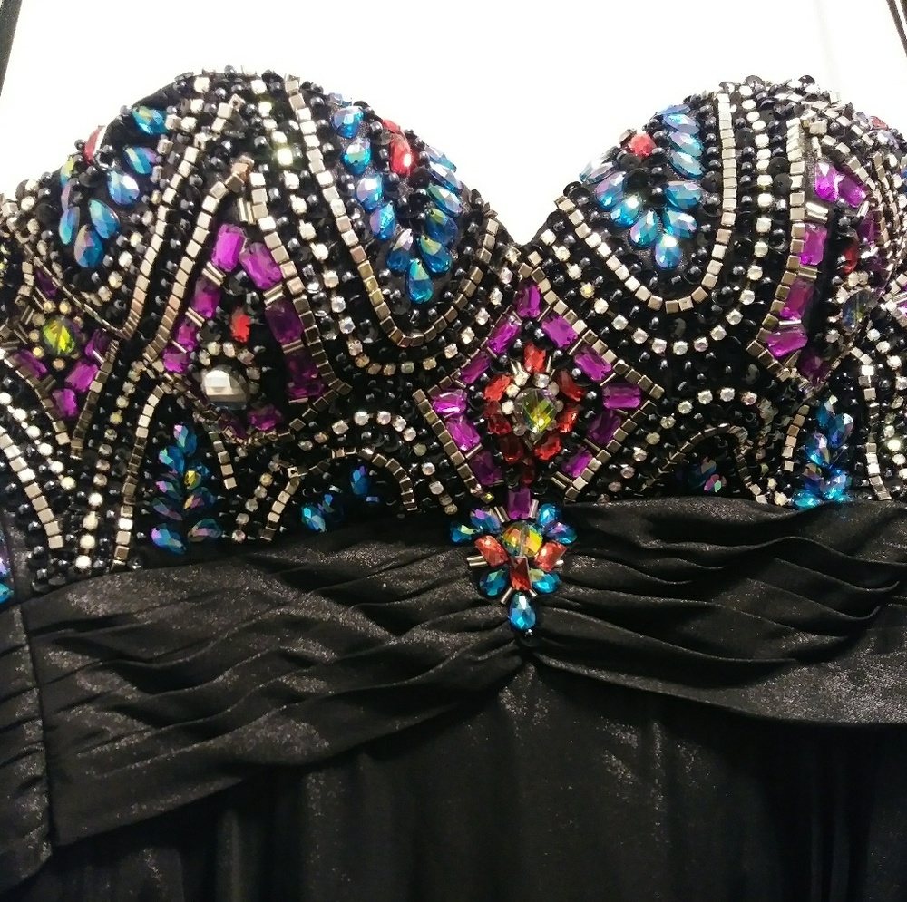 Black prom dress gem stone chest corset back size2